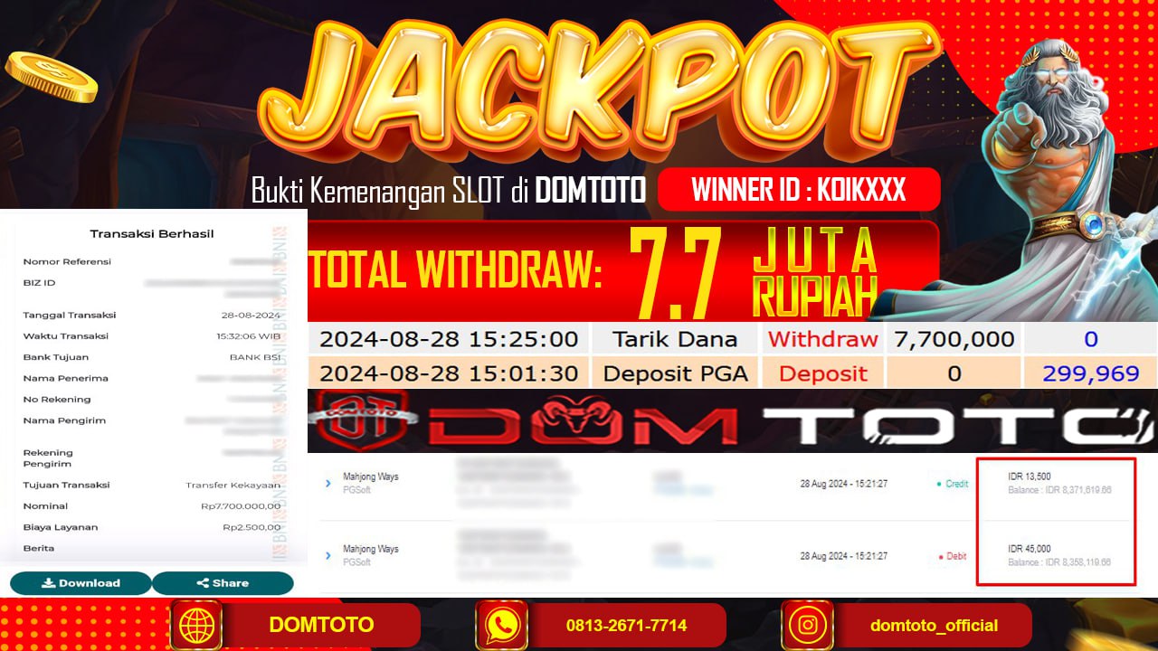 JACKPOT MENANG SLOT MAHJONG WAYS  28 AGUSTUS 2024